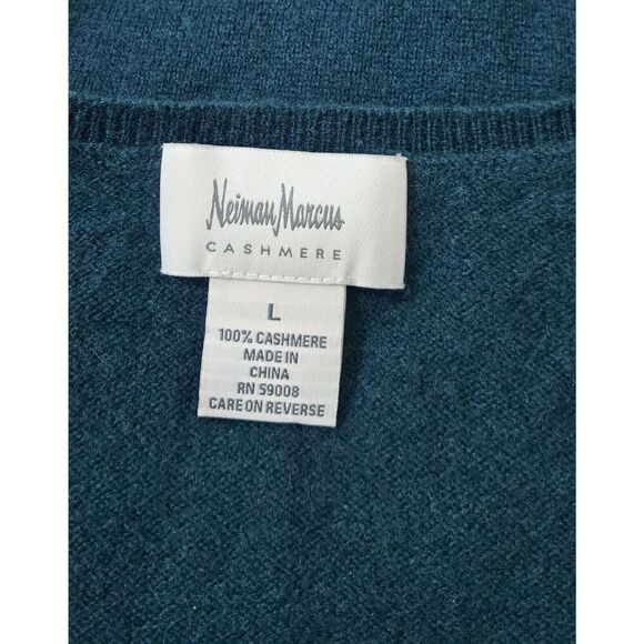 Neiman Marcus 100% Cashmere Sweater Womens Large Vneck Dark green pullover - Picture 6 of 7